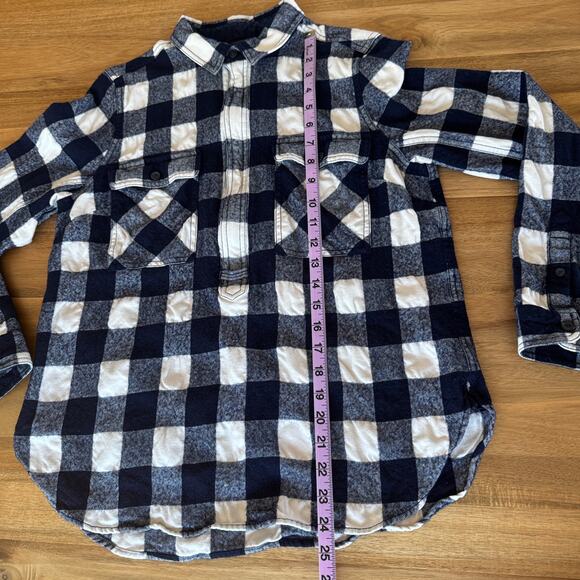 J Crew Plaid Flannel Half Zip Pullover Top Medium Buffalo Check Navy Blue White - Picture 11 of 14